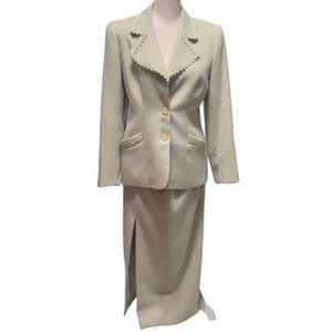 Visage Royal Vintage Lt Green 2 pc Maxi Skirt Jacket Suit Set Embroidered Trim 6